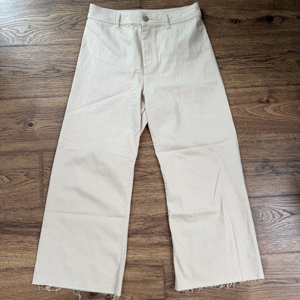 Antonio Melani Wide Leg Raw Hem Cropped Chino Pants Khaki 12 EUC